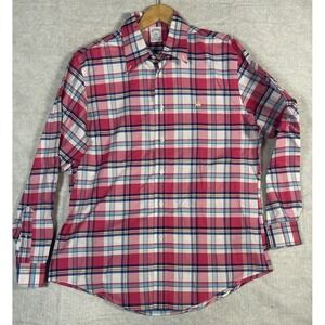Brooks Brothers Regent Plaid‎ No-Iron Supima Cotton Button Down Shirt Men's L